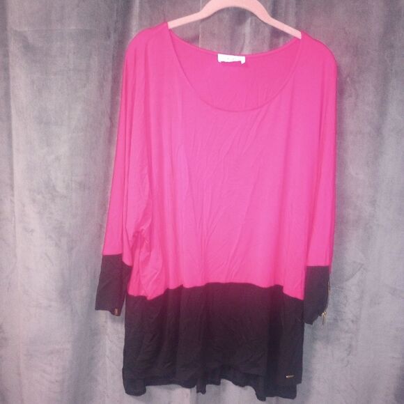 Calvin Klein Pink & Black Colorblock Zip Dolman Sleeve Tunic Top Size XXL P2P 27 - Picture 2 of 10